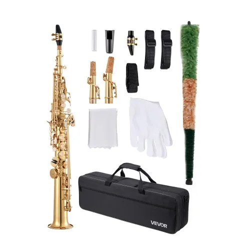 VEVOR Sopransaxophon, B-Dur, Messing-Saxophon-Anfängerset mit Tragetasche, Mundstück, Reinigungstuch, Stab, Handschuhen, Umhängeband, 23-Tasten-Sax-Set, für Anfänger & Schüler, Gold VEVOR Sopransaxophon, B-Dur, Messing-Saxophon-Anfängerset mit Tragetasche, Mundstück, Reinigungstuch, Stab, Handschuhen, Umhängeband, 23-Tasten-Sax-Set, für Anfänger & Schüler, Gold