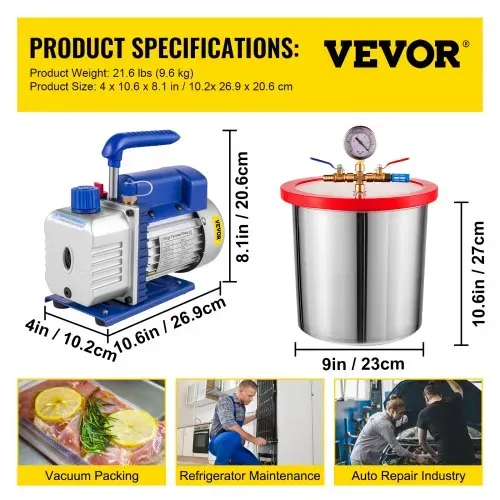 VEVOR 12L Vakuumkammer Multifunktionspumpe 85L/Min Vakuumpumpe Unterdruckpumpe Edelstahl – Bild 6
