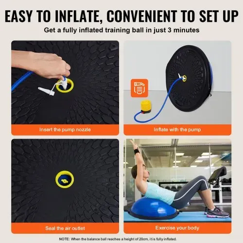 VEVOR Halb-Gymnastikball-Trainer, 66 cm Balance-Ball-Trainer, 680 kg Tragkraft Stabilitätsball, Yoga-Ball mit Widerstandsbändern und Fußpumpe, Kraft-Fitnessball im Heim-Fitnessstudio, Blau – Bild 4