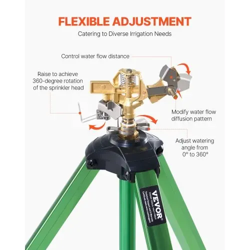 VEVOR Stativ Impulsregner, 2er-Pack, Rasensprenger mit Messingkopf & G3/4 Zoll-Anschluss, 360°-Gartenbewässerung, Sprinkler 430 bis 940 mm Höhenverstellbar, Kreisregner, Sprühregner, Stativregner – Bild 3