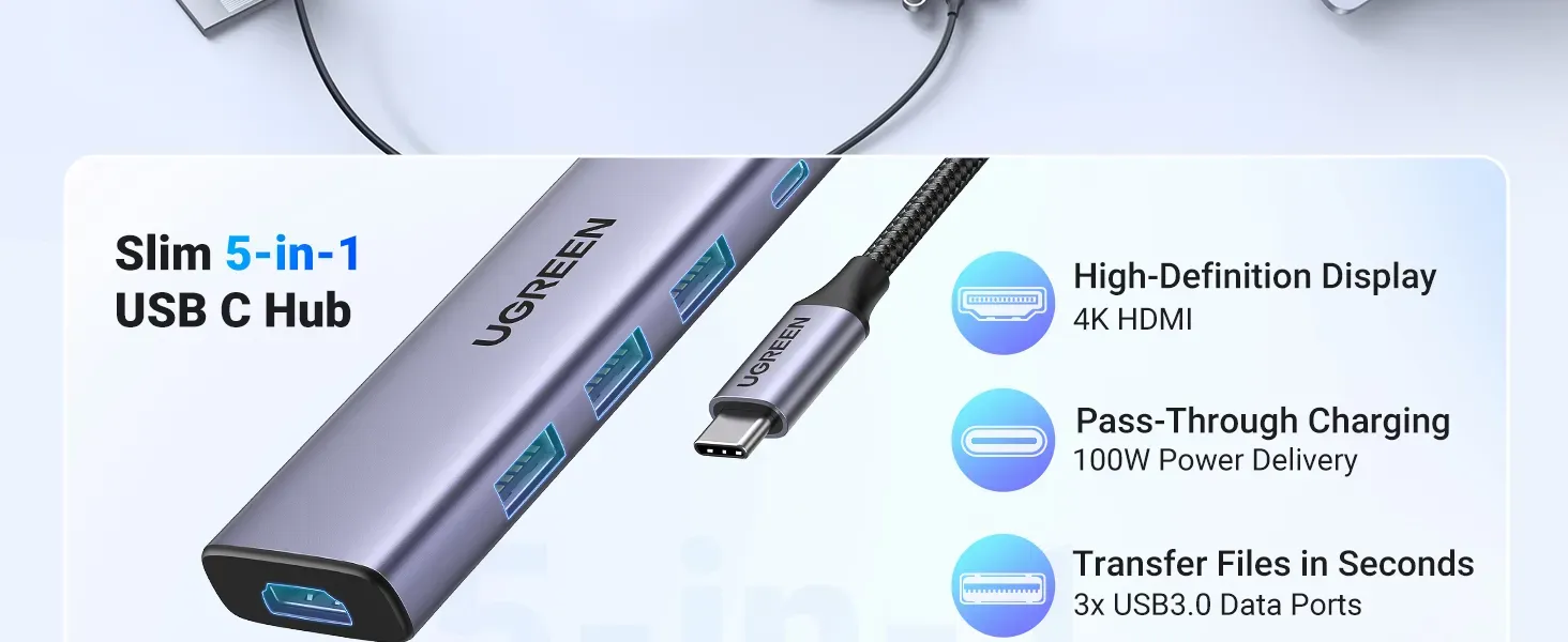 Ugreen 20956A Schnittstellen-Hub USB Typ-C 5000 Mbit/s Silber – Bild 6