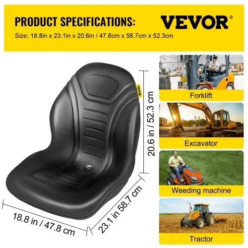 VEVOR Gabelstaplersitz, 2er-Set, Traktorsitz mit hoher Rückenlehne, Schleppersitz kompakt, schwarzes Vinyl, Staplersitz mit Abflusslöchern, Gabelstapler bequemer Sitz für Lader, Bagger, Rasenmäher – Bild 6