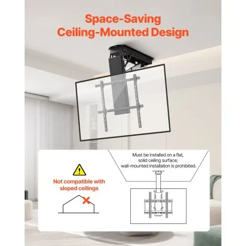 VEVOR motorisierte TV Deckenhalterung Halterung für 813 bis 1778 mm Fernseher, elektrischer verstellbarer herunterklappbarer Ständer mit max. VESA 60 x 60 cm, passend für Fernseher bis zu 50 kg – Bild 5