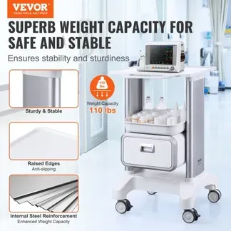 VEVOR Laborwagen mit 2 Ebenen, Laborwagen mit 1 Schublade und 1 oberem Tablett, mobiler medizinischer Wagen aus ABS-Material, Laborrollwagen mit 4 leisen Rädern für Labor, Klinik, Krankenhaus, Salon, weiß VEVOR Laborwagen mit 2 Ebenen, Laborwagen mit 1 Schublade und 1 oberem Tablett, mobiler medizinischer Wagen aus ABS-Material, Laborrollwagen mit 4 leisen Rädern für Labor, Klinik, Krankenhaus, Salon, weiß