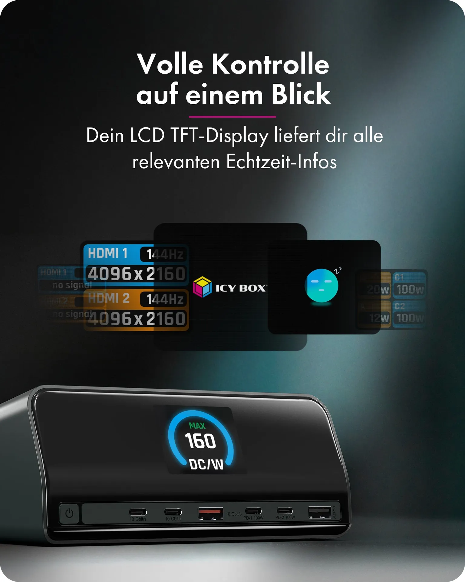 ICY BOX Heart Dock 2300, 11-in-1 DockingStation mit zwei Videoausgängen und LCD-Display – Bild 4
