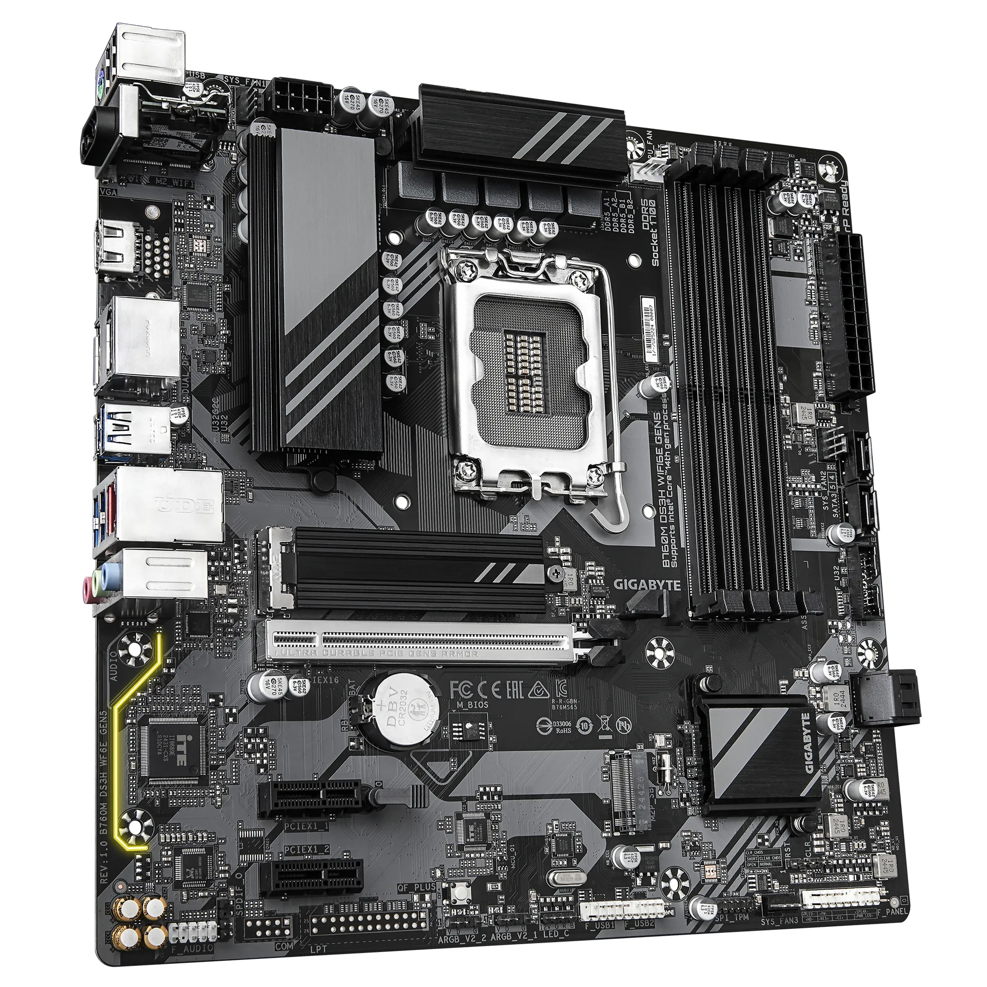 GIGABYTE B760M DS3H WIFI6E GEN5 Mainboard – Unterstützt Intel Core Prozessoren der 14. Generation, 6+2+1 Phasen Digital-VRM, bis zu 5600 MHz DDR5, 2 x PCIe 4.0 M.2, Wi-Fi 6E, 2.5 GbE LAN, USB 3.2 Gen2 – Bild 3