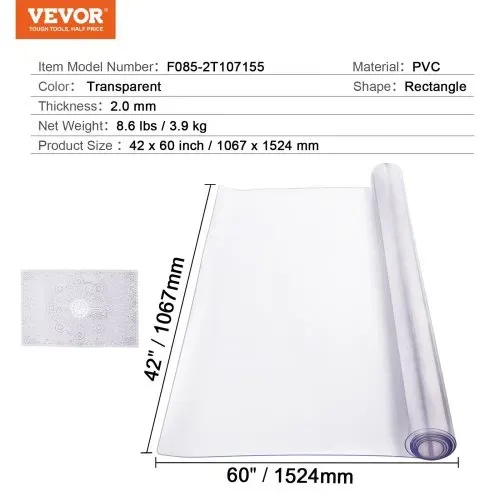 VEVOR Kunststoff-Tischdecke, 42 x 60 Zoll, 2,0 mm dick, transparenter Tischschutz, rechteckige PVC-Schreibtischunterlage, wasserdichte und leicht zu reinigende Schreibtischunterlage, Tischdecke, für Büro, Kommode, Esszimmertisch, Nachttisch – Bild 6
