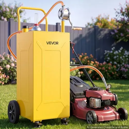 VEVOR 113,6L Kraftstofftrolley Mobile Tankanlage mit Manueller Pumpe Gelb, Tragbarer Kraftstoffkanister für Auto Rasenmäher Boot, Mit 4 Rollen & Ölstandsanzeige, Für Benzin & Diesel, Kohlenstoffstahl – Bild 7