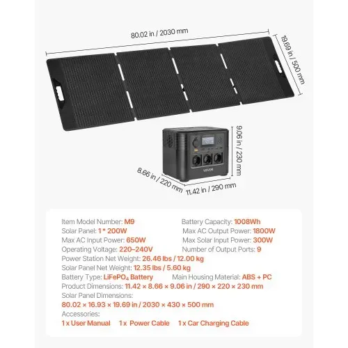 VEVOR Tragbare Powerstation, mit 200-W-Solarpanel, 1800-W-Solargenerator, 1008-Wh-LiFePO4-Akku-Backup & 9 Ausgängen, Ideal für Notfälle zu Hause, Camping & Reisen mit dem Wohnmobil – Bild 6