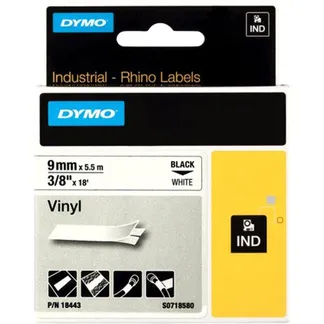Rhino IND ORIGINAL Schriftband Vinyl 9mm x 5,5m, schwarz auf weiß Rhino IND ORIGINAL Schriftband Vinyl 9mm x 5,5m, schwarz auf weiß