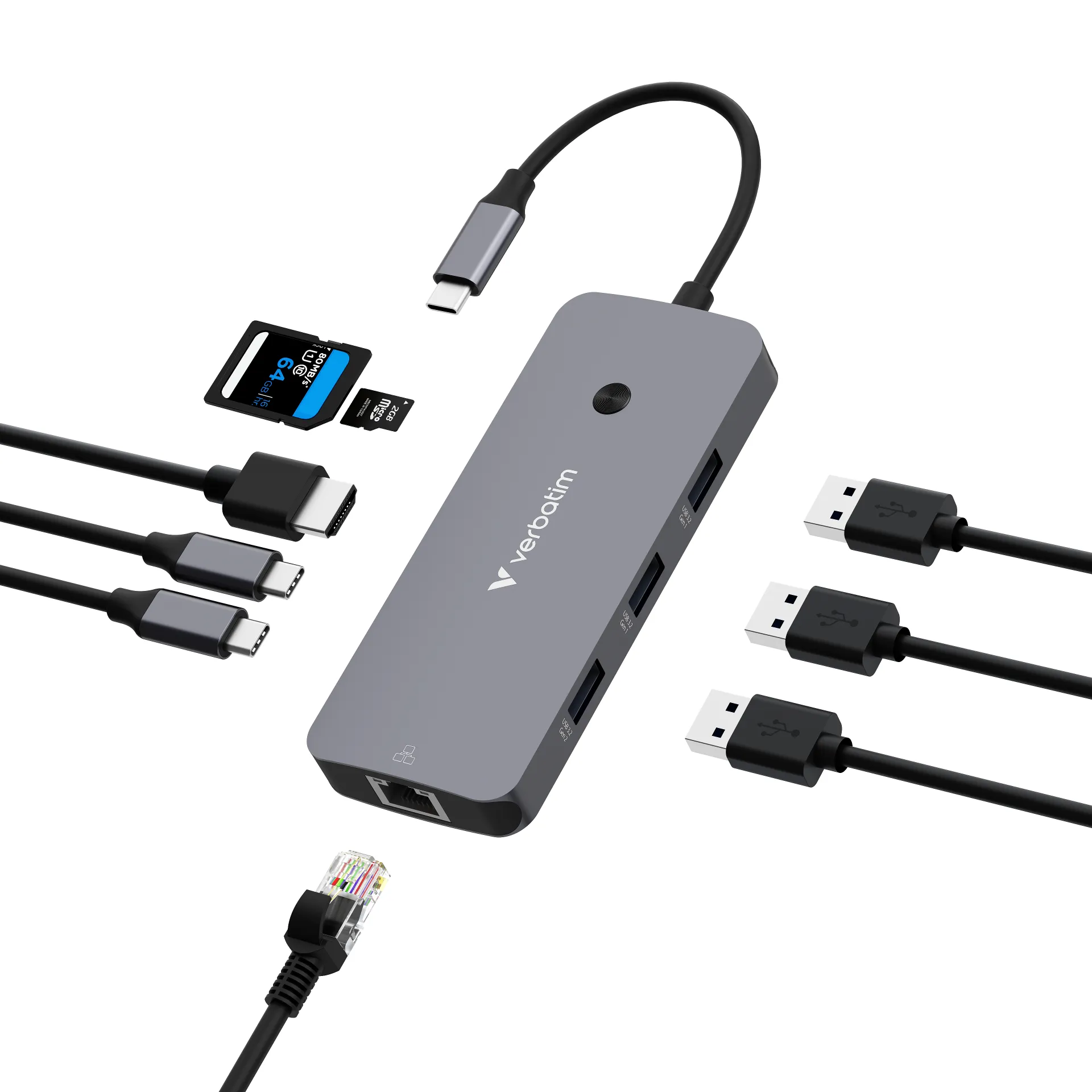 Verbatim CMH-09 USB Typ-C 10000 Mbit/s Silber Verbatim CMH-09 USB Typ-C 10000 Mbit/s Silber