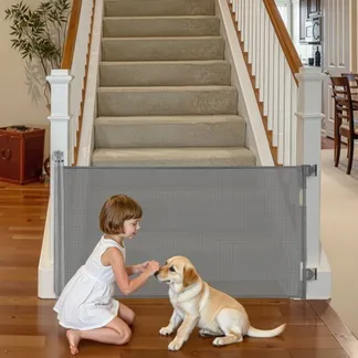 VEVOR einziehbares Babygitter Hundegitter ausziehbar auf 143 cm Breite / 795 mm Höhe, Treppenschutzgitter mit Sicherheitsschloss, Schutzgitter aus Netzgewebe für Treppen Flure drinnen/draußen, grau VEVOR einziehbares Babygitter Hundegitter ausziehbar auf 143 cm Breite / 795 mm Höhe, Treppenschutzgitter mit Sicherheitsschloss, Schutzgitter aus Netzgewebe für Treppen Flure drinnen/draußen, grau