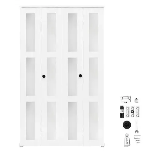 VEVOR Falttür Klapptür Komplettset 1219 mm (vier 305 mm) x 2032 mm Mattglas, für Schränke & Schlafzimmer, 4-tlg. Faltschiebetür mit Metallbeschlägen & Verbundrahmen, Modern Stilvoll & Platzsparend Weiß – Bild 8