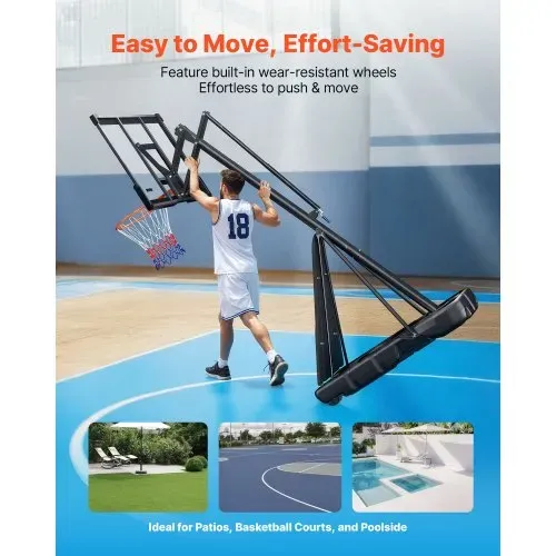 VEVOR tragbarer Basketballständer, max. 3,05 m höhenverstellbarer (manuell) Basketballkorb, Basketballanlage mit 130 cm PC-Rückwand, Basketballkorsystem Backboard-Set für Terrassen Schulen – Bild 5