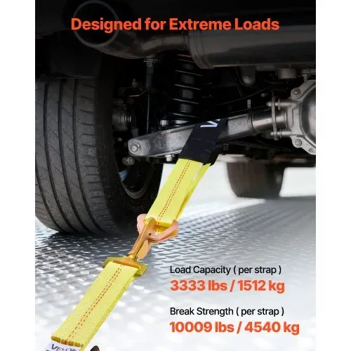 VEVOR Radspanngurt Befestigungsgurt (50,8 x 2438,4 mm) mit Federhaken & 4540 kg Zugfestigkeit & 1512 kg Tragfähigkeit, Motorrad-Spannsystem Radsicherungsgurt Reifengurt für SUVs Anhänger Gelb – Bild 2