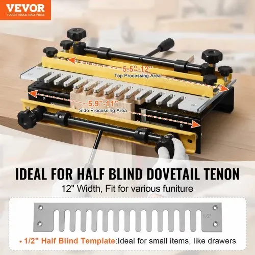 VEVOR Zinkenfräsmaschine 31 cm Breit, Zinkenfrässchablone mit Fräser & 12,7-mm-Schablone, Präzise Ausrichtung, Zapfen- & Zapfenschneidvorrichtung, Werkzeug für Möbel- & Schrankherstellung VEVOR Zinkenfräsmaschine 31 cm Breit, Zinkenfrässchablone mit Fräser & 12,7-mm-Schablone, Präzise Ausrichtung, Zapfen- & Zapfenschneidvorrichtung, Werkzeug für Möbel- & Schrankherstellung