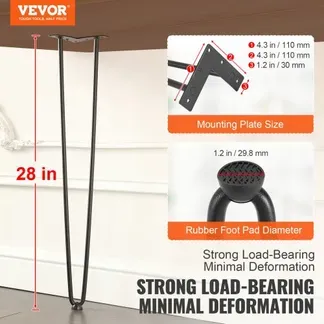 VEVOR 4er-Set Tischbeine Haarnadelbein 710mm hoch 110x110mm Montageplatte Kohlenstoffstahl Pulverbeschichtet Hairpinlegs 227kg Tragfähigkeit Ideal für Küchentische Wohnzimmerkonsolen Studio-Tische VEVOR 4er-Set Tischbeine Haarnadelbein 710mm hoch 110x110mm Montageplatte Kohlenstoffstahl Pulverbeschichtet Hairpinlegs 227kg Tragfähigkeit Ideal für Küchentische Wohnzimmerkonsolen Studio-Tische