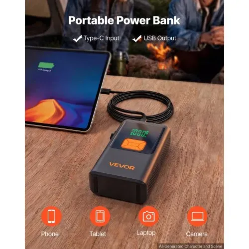 VEVOR Starthilfe Powerbank 4000 A Tragbarer Starthilfegerät Starter Booster für 9 L Benzin & 8 L Dieselmotoren, 150 psi Reifendruck, LED-Taschenlampe, ABS-PC-Gehäuse, Verpolungs- und Kurzschlussschutz – Bild 3