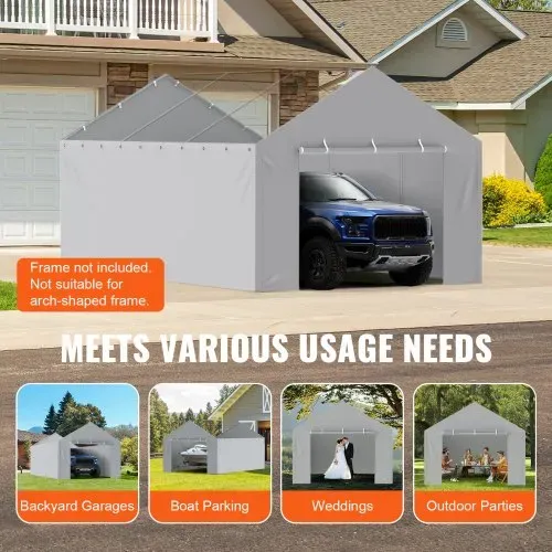 VEVOR Carport-Garagenzelt Seitenwand 610 x 364 cm, Garagenzelt-Unterstandplane, strapazierfähig, wasserdicht und UV-geschützt, grau (Oberteil und Rahmen nicht im Lieferumfang enthalten) – Bild 6