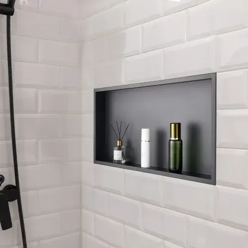 VEVOR Duschnische, 10,16x33,02x63,5 cm große Wandnische, Seifen- und Shampoo-Aufbewahrungsorganizer aus Edelstahl, langlebig und einfach zu installieren, schwarz für Badezimmer – Bild 7