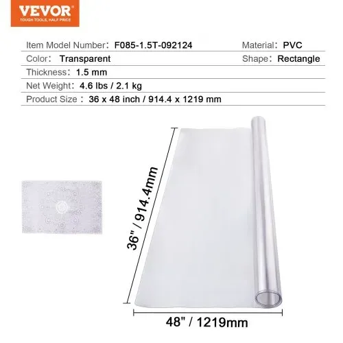 VEVOR Kunststoff-Tischdecke, 91,4 x 121,9 cm, 1,5 mm dick, transparenter Tischschutz, rechteckige PVC-Schreibtischunterlage, wasserdichte und leicht zu reinigende Schreibtischunterlage, Tischdecke, für Büro, Kommode, Esszimmertisch, Nachttisch – Bild 6