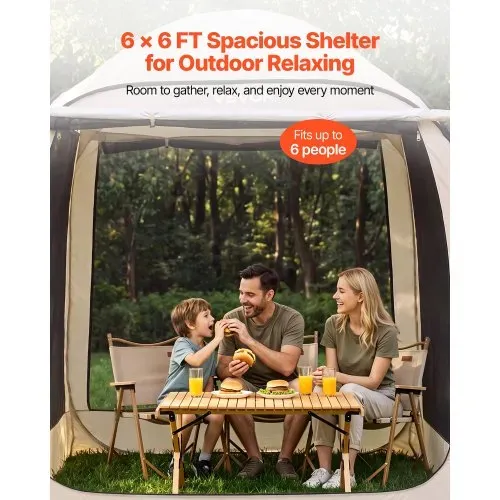 VEVOR Campingzelt, 182,88x182,88x219,4 cm, Pop-up-Zelt mit ausziehbarer Markise, tragbares Partyzelt für 4-6 Personen, inkl. Tragetasche & Seitenwänden, für Terrasse & Outdoor-Aktivitäten, Beige – Bild 2