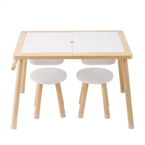 VEVOR Sensorisches Tischset Aktivitätstisch Kindersitzgruppe und Sand-und Wasserspieltisch mit 2 Hockern & 2 Aufbewahrungsbehältern & Papierrollenhalter, Kindertisch Holz – Geschenk für Kinder – Bild 9