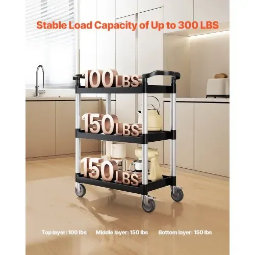 VEVOR Universalwagen, 136 kg, 3-stufiger Universalwagen aus Kunststoff mit 360° Schwenkrädern (2 mit Bremse), 880x410x990 mm großer Servierwagen für Lager, Büro, Zuhause, Restaurant, Küche VEVOR Universalwagen, 136 kg, 3-stufiger Universalwagen aus Kunststoff mit 360° Schwenkrädern (2 mit Bremse), 880x410x990 mm großer Servierwagen für Lager, Büro, Zuhause, Restaurant, Küche