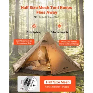 VEVOR Campingzelt für 4 Personen, Tipi-Zelt mit Ofenanschluss & Innenzelt, tragbare Wintercampingzelte mit Schneefang, wasserdichte 4-Jahreszeiten-Schutzzelte zum Angeln & Rucksackreisen VEVOR Campingzelt für 4 Personen, Tipi-Zelt mit Ofenanschluss & Innenzelt, tragbare Wintercampingzelte mit Schneefang, wasserdichte 4-Jahreszeiten-Schutzzelte zum Angeln & Rucksackreisen