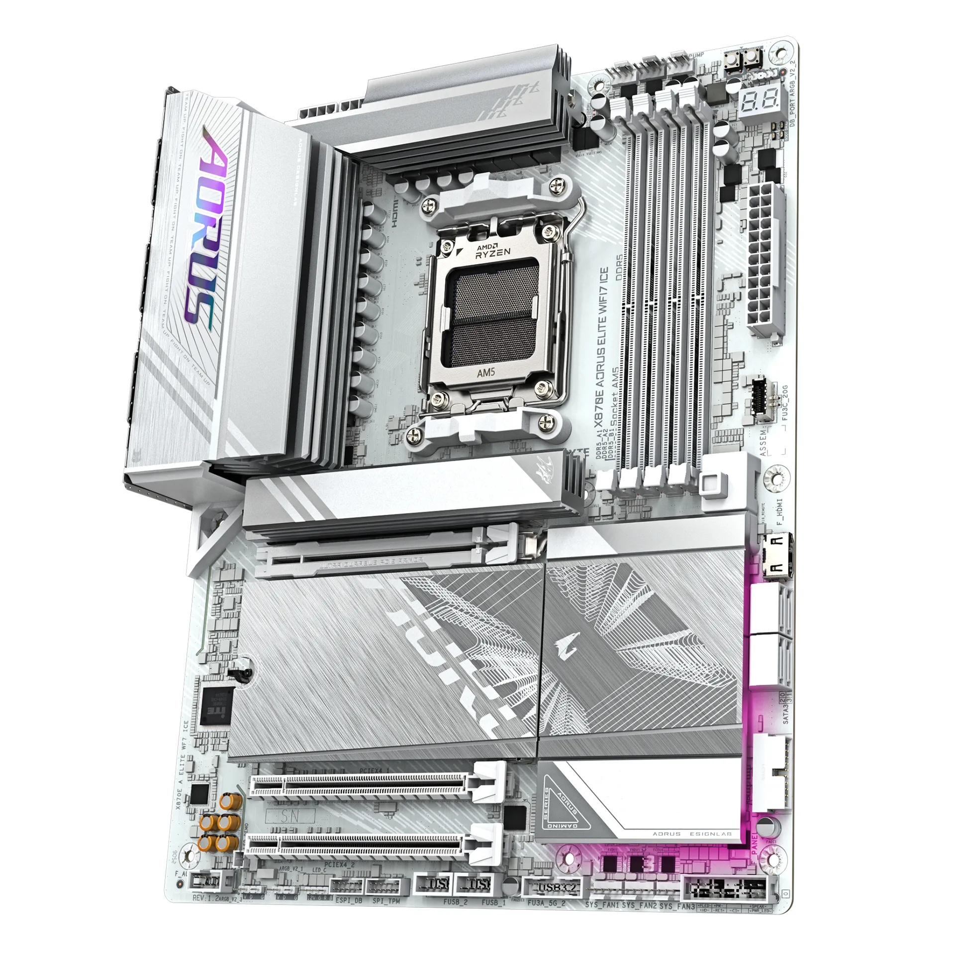 GIGABYTE X870E AORUS ELITE WIFI7 ICE Mainboard – Unterstützt AMD Ryzen 9000 Prozessoren, digitales 16+2+2 Phasen VRM, bis zu 8200 MHz DDR5 (O.C.), 3x PCIe 5.0 + 1x PCIe 4.0, Wi-Fi 7, 2.5 GbE LAN, USB 4 – Bild 4