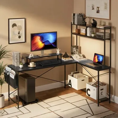 VEVOR Gaming Tisch L-Form 1,7 m, Gamertisch mit Monitorständer & Verschiebbarem CPU-Ständer, Ecktisch 68 kg Tragfähigkeit, Eckschreibtisch Computertisch, Arbeitsstation für Homeoffice – Bild 7