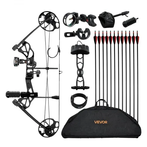 VEVOR Compoundbogen Bogenschießen, einstellbare 482,6-762 mm Auszugslänge Compoundbogen-Paket für Anfänger, 8,62-31,75 kg Zuggewicht, Rechtshänder-Kit mit Jagdausrüstung, 320 fps, Schwarz VEVOR Compoundbogen Bogenschießen, einstellbare 482,6-762 mm Auszugslänge Compoundbogen-Paket für Anfänger, 8,62-31,75 kg Zuggewicht, Rechtshänder-Kit mit Jagdausrüstung, 320 fps, Schwarz