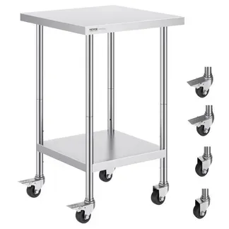 VEVOR Arbeitstisch aus Edelstahl, 61 x 61 x 96,5 cm, Zubereitungstisch Gastro mit 4 Rädern, 3 einstellbaren Höhenstufen, Arbeitstisch zur Lebensmittelzubereitung für gewerbliche Küchen und Restaurant VEVOR Arbeitstisch aus Edelstahl, 61 x 61 x 96,5 cm, Zubereitungstisch Gastro mit 4 Rädern, 3 einstellbaren Höhenstufen, Arbeitstisch zur Lebensmittelzubereitung für gewerbliche Küchen und Restaurant
