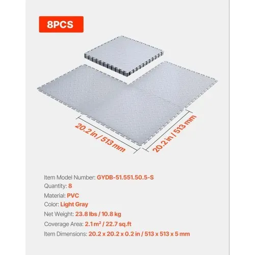VEVOR PVC Garagenboden, 8er-Pack 513x513x5 mm, Werkstattboden, Industrieboden, Klick Verlegung, rutschfeste PVC-Matten mit Diamantplatte für Werkstatt, Lager, Werkzeugraum, Hellgrau – Bild 6