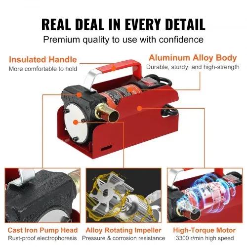 VEVOR Dieselpumpe, 155 W Kraftstoffpumpe Absaugpumpe, 1/4 PS Heizölpumpe 12 V 8 m Förderhöhe 3 m Saughöhe Selbstansaugend Automatik-Zapfpistole 4 m Auslassschlauch für Diesel Kerosin Transformatoröl – Bild 5
