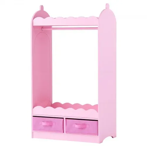 VEVOR Kinderkleiderschrank 604x339x1080mm, Kindergarderobe mit Spiegel Kleiderstange Ablagen, Verkleidungsschrank aus MDF mit Stoffschubladen für Mädchen, Kinderschrank für Kostüme Schlafzimmer, Rosa – Bild 10