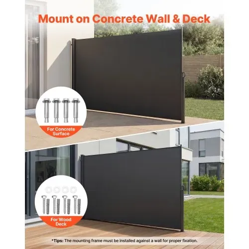 VEVOR Seitenmarkise Ausziehbar 180x300 cm, Seitenrollo aus 180 g/m² Polyestergewebe, Wandmarkise, Windschutz, Sonnenschutz, Sichtschutz, Raumteiler für Garten, Balkon, Pool, Terrasse, Grau – Bild 3