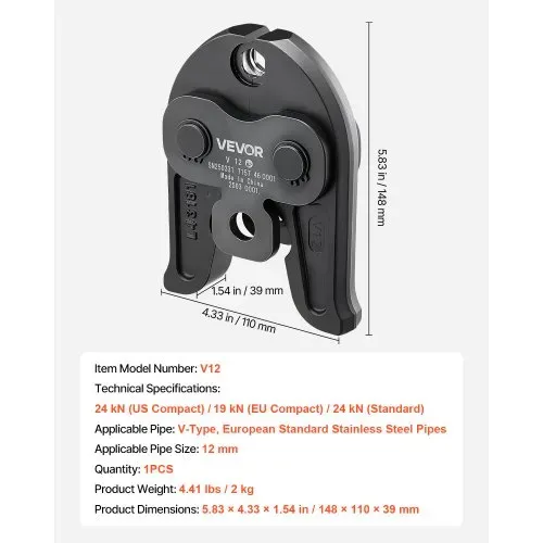 VEVOR V12 Pressbacke, 12 mm Pressbacke für V-Typ Edelstahlrohre, Crimpbacken aus Stahl, kompatibel mit Standard-Crimpwerkzeugen, ideal für HLK-Systeme, Gaspipelines & Strahlungsheizungssysteme – Bild 6
