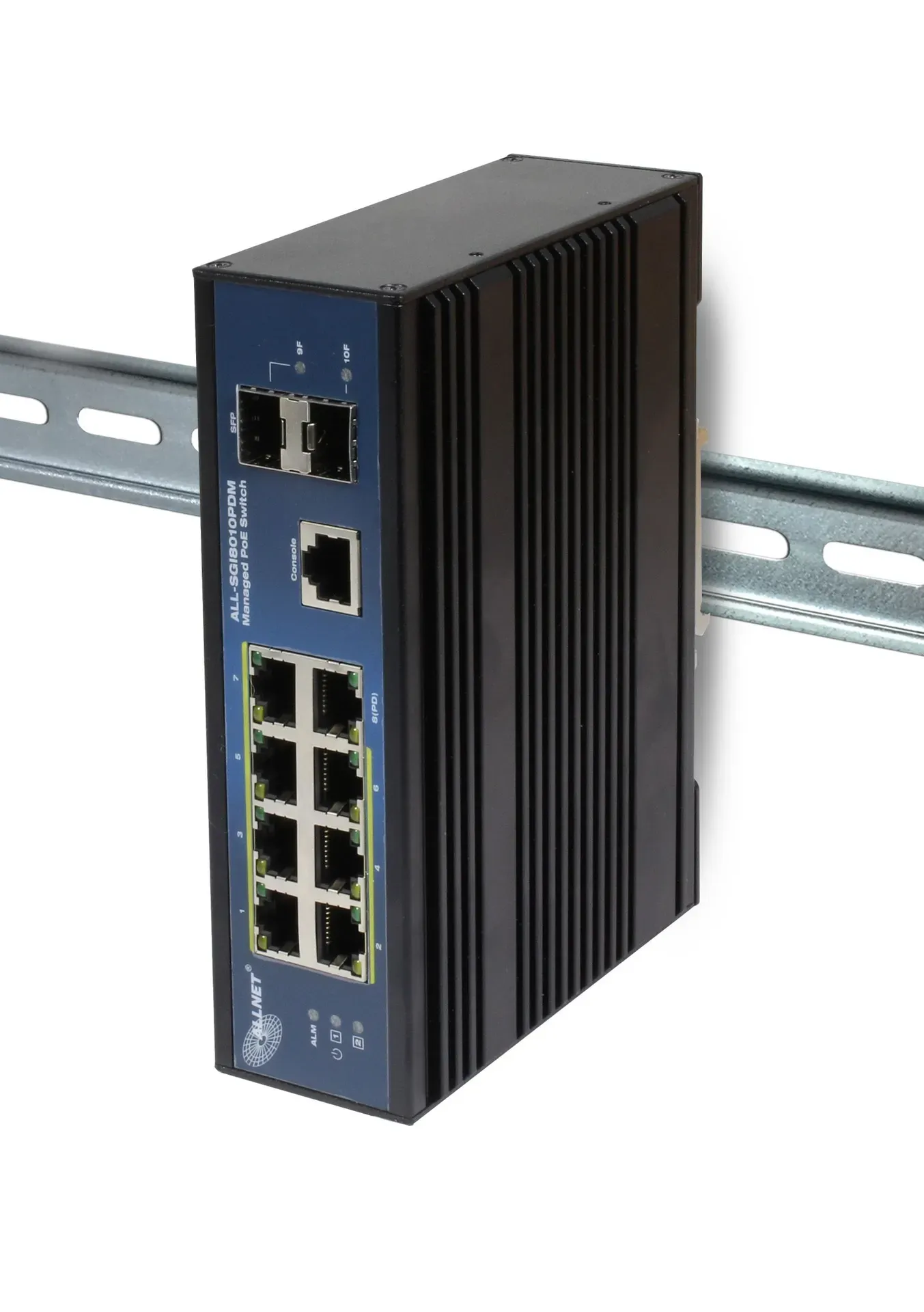 ALLNET Switch industrial full managed Layer2+ 10 Port GbE • PoE Budget 69W (BT) / 210 (DC) • 7x PoE at • 2x SFP • 1x GbE PD • Lüfterlos , IP40 • ALL-SGI8010PDM ALLNET Switch industrial full managed Layer2+ 10 Port GbE • PoE Budget 69W (BT) / 210 (DC) • 7x PoE at • 2x SFP • 1x GbE PD • Lüfterlos , IP40 • ALL-SGI8010PDM