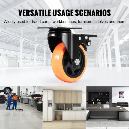 VEVOR Möbelrollen 4er-Set Lenkrollen PVC φ101,6mm Laufrollen 635kg Tragfähigkeit Transportrollen mit A/B-Bremsen Kastenrollen 360° Drehbar Schwerlastrollen für Häusern Büros Studios Fabriken – Bild 5