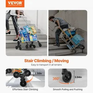 VEVOR Treppenkarre, 45 l, Treppensteiger-Einkaufswagen mit 360°-Lenkrädern, Treppensteiger-Mehrzweckwagen mit drei Rädern, faltbar, zusammenklappbar Transportkarre, Ideal für Wäschetransporte, Silber VEVOR Treppenkarre, 45 l, Treppensteiger-Einkaufswagen mit 360°-Lenkrädern, Treppensteiger-Mehrzweckwagen mit drei Rädern, faltbar, zusammenklappbar Transportkarre, Ideal für Wäschetransporte, Silber
