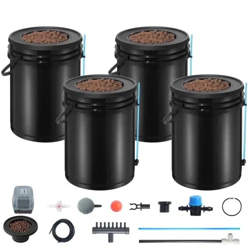 VEVOR DWC Hydroponics Grow System, Hydroponisches Anbausystem mit Top-Drip-Kit, Deep Water Culture 5-Gallonen-4-Eimer, mit Luftpumpe, Luftsteinen und Wasserstandsanzeige für Blattgemüse – Bild 8
