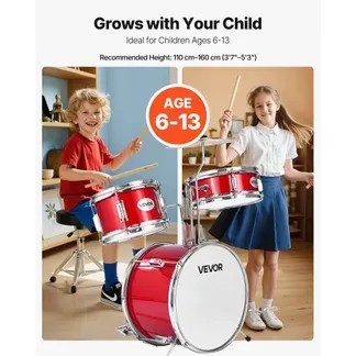VEVOR Schlagzeug Set, 3-teilig, Drum Kit mit 35,6 cm Bassdrum, 25,4 cm Snare-Drum und 20,3 cm Tom-Toms, Musik-Lern-Schlagzeug-Instrumenten-Set, Ideal für Kinder von 6 bis 13 Jahren (rot) VEVOR Schlagzeug Set, 3-teilig, Drum Kit mit 35,6 cm Bassdrum, 25,4 cm Snare-Drum und 20,3 cm Tom-Toms, Musik-Lern-Schlagzeug-Instrumenten-Set, Ideal für Kinder von 6 bis 13 Jahren (rot)