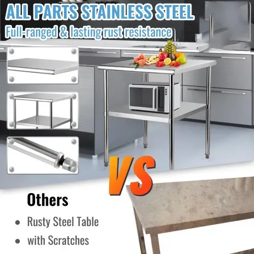 VEVOR Kommerzieller Edelstahltisch 76,2 x 76,2 x 91,4 cm, Edelstahl Zweilagiger Arbeitstisch Zerlegetisch Gastro 226 kg + 136 kg Tragfähigkeit, Gewerbe Küchentisch, Zubereitungstisch Küchenmöbel – Bild 2