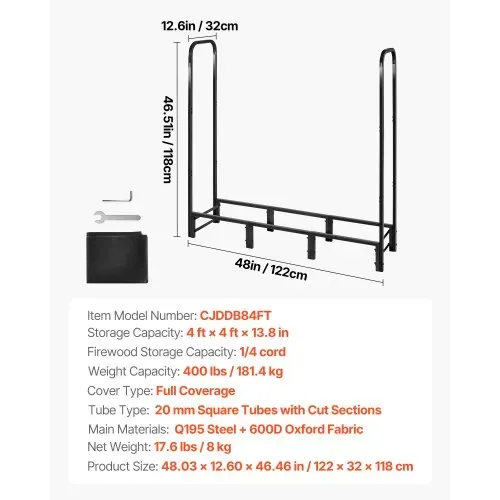 VEVOR Metall Kaminholzregal, 122x32x118 cm Brennholzregal, Kaminholzunterstand, max. Tragkraft 181 kg, Feuerholzregal, Kaminholzlager, Stapelhilfe für Veranden, Terrassen, Gärten – Bild 6