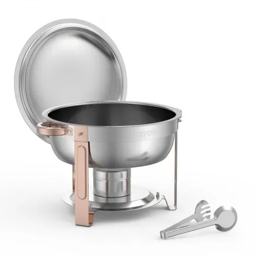 VEVOR Chafing Dish Buffet Speisenwärmer mit 4 Behältern in voller Größe (4,7 L pro), runder Catering-Wärmespender mit Deckel & Wasserpfanne & klappbarer Ständer, für Hochzeiten Partys Roségold – Bild 9