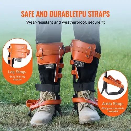 VEVOR Baumkletterspikes, 1 Paar Klettersporne aus legiertem Stahl, 350 lbs Tragkraft, Baumkletterausrüstung mit Gurten und Spike-Schutz, Baumpflegeausrüstung für Kletterer, Jagen, Obstpflücken, Orange – Bild 3