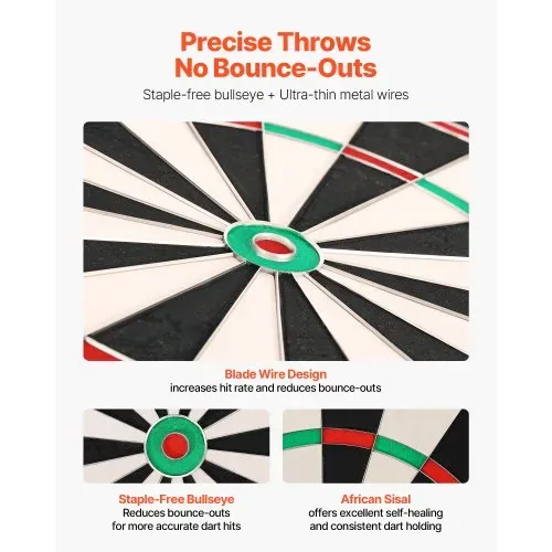 VEVOR Dartscheibe 450 mm, Sisalfaser-Dartboard mit klammerfreiem Bullseye, Blade-Draht & drehbarem Zahlenring, für Party- & Spielzimmer zu Hause (Darts nicht im Lieferumfang enthalten) – Bild 2