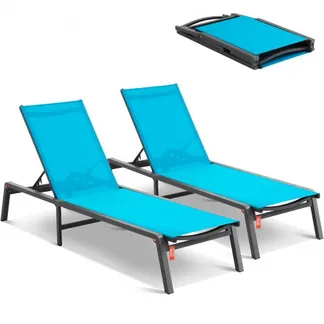 VEVOR Chaiselongue-Stühle für den Außenbereich, Aluminium-Terrassen-Liegestühle mit 5 verstellbaren Positionen, klappbare Pool-Liegestühle, Liegestühle und komplett flache Sonnenstühle für Terrasse, Strand, Pool, Blau, 2 Stück VEVOR Chaiselongue-Stühle für den Außenbereich, Aluminium-Terrassen-Liegestühle mit 5 verstellbaren Positionen, klappbare Pool-Liegestühle, Liegestühle und komplett flache Sonnenstühle für Terrasse, Strand, Pool, Blau, 2 Stück