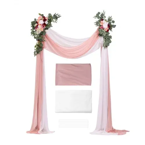 VEVOR Blumenset für Hochzeit Bogen, rosa Blumenset für Traubogen mit Vorhängen (4er-Set) – 2 Blumenarrangements, 2 transparente Vorhänge, für Zeremoniensträuße, Empfangshintergrunddekoration – Bild 8
